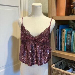 Free People Sequin Lace Trim Cami - Pink